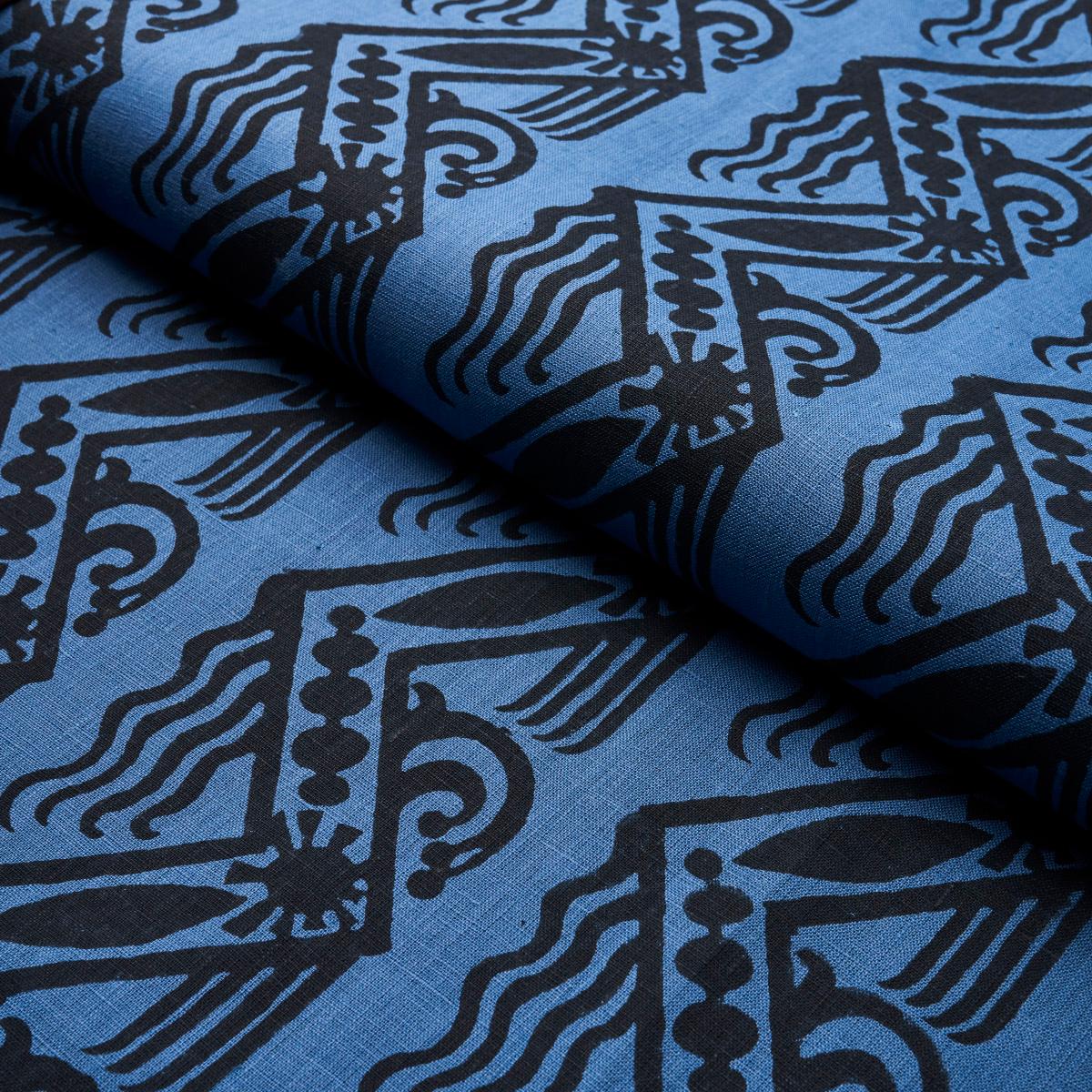 VENETIAN ZIG ZAG BLOCK PRINT_BLACK ON BLUE