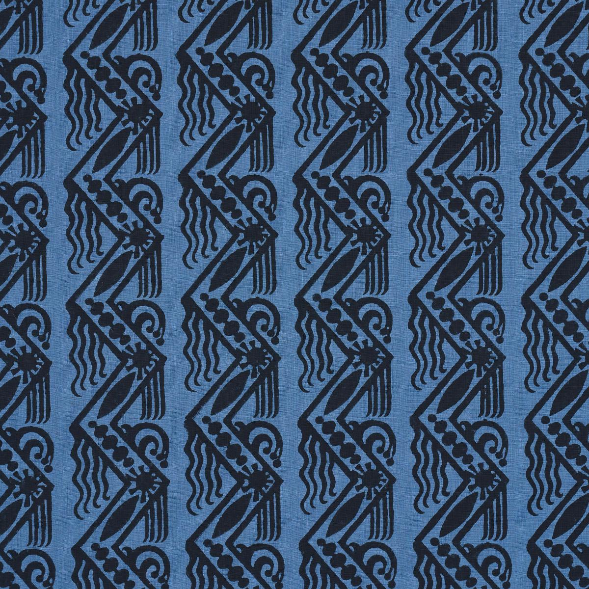 VENETIAN ZIG ZAG BLOCK PRINT_BLACK ON BLUE