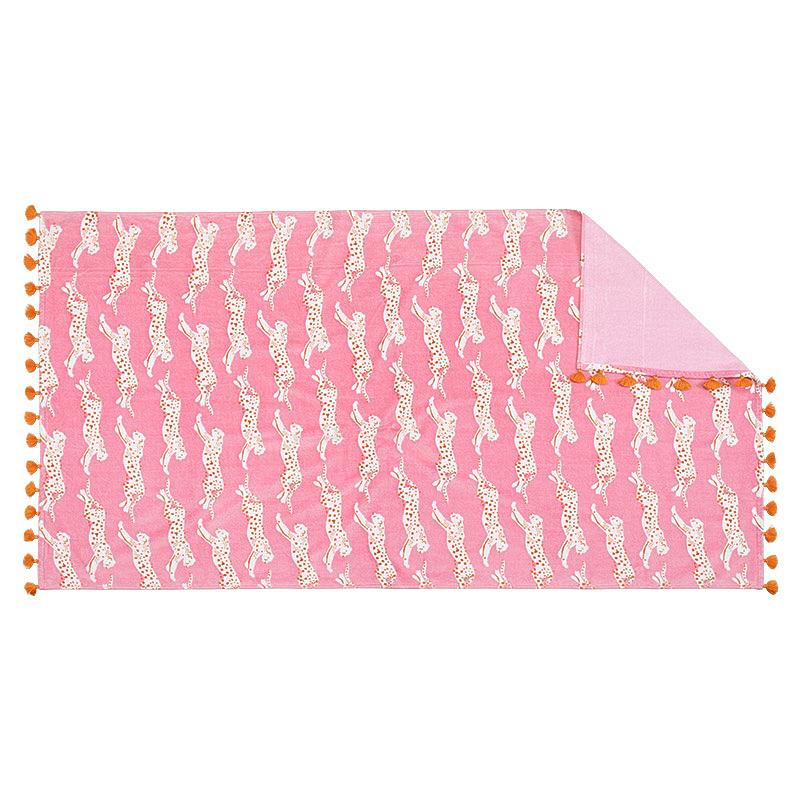 Leaping Leopard Beach Towel_PINK SUGAR