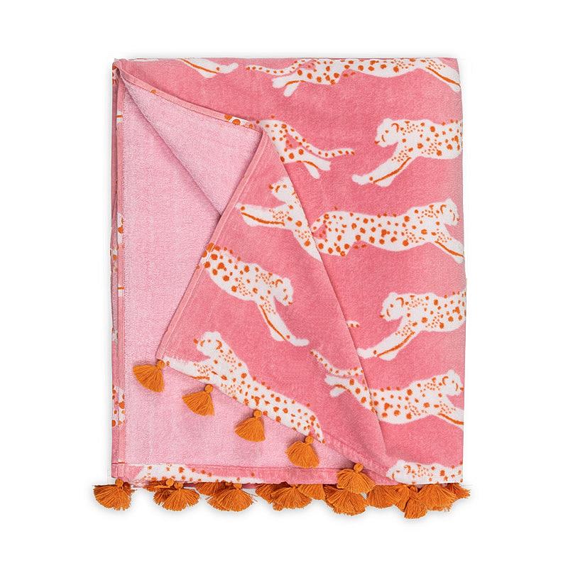 Leaping Leopard Beach Towel_PINK SUGAR