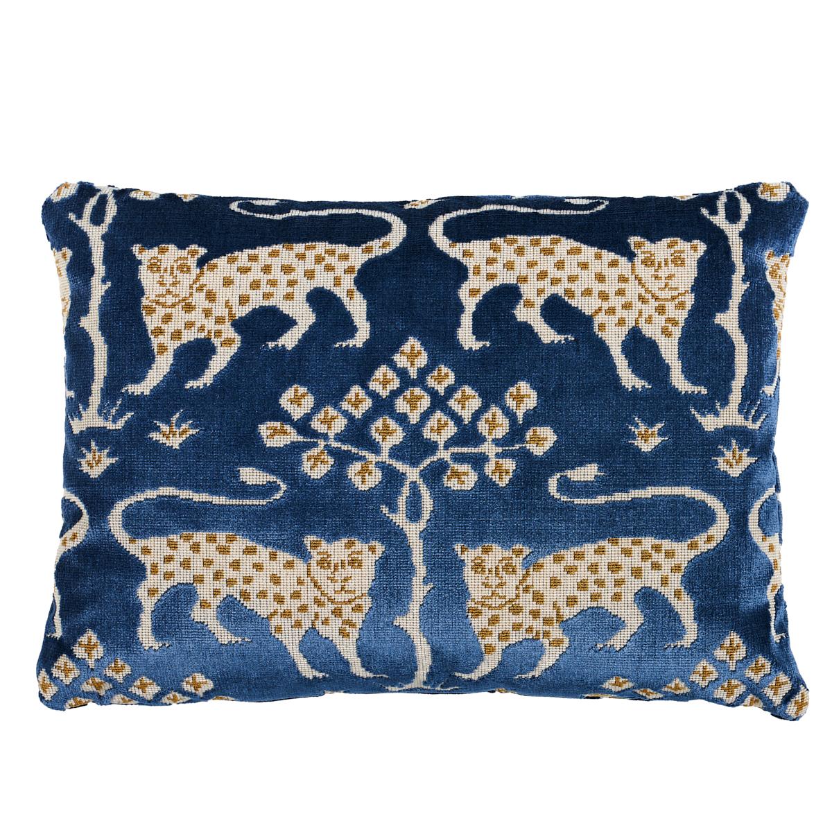 Woodland Leopard Velvet Pillow_SAPPHIRE