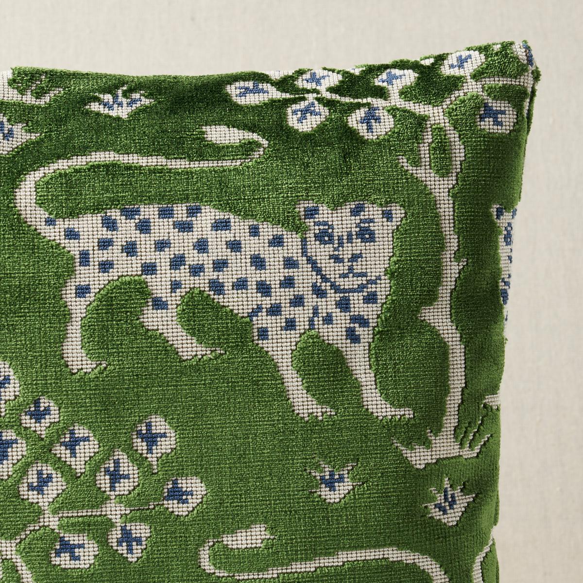 Woodland Leopard Velvet Pillow_EMERALD