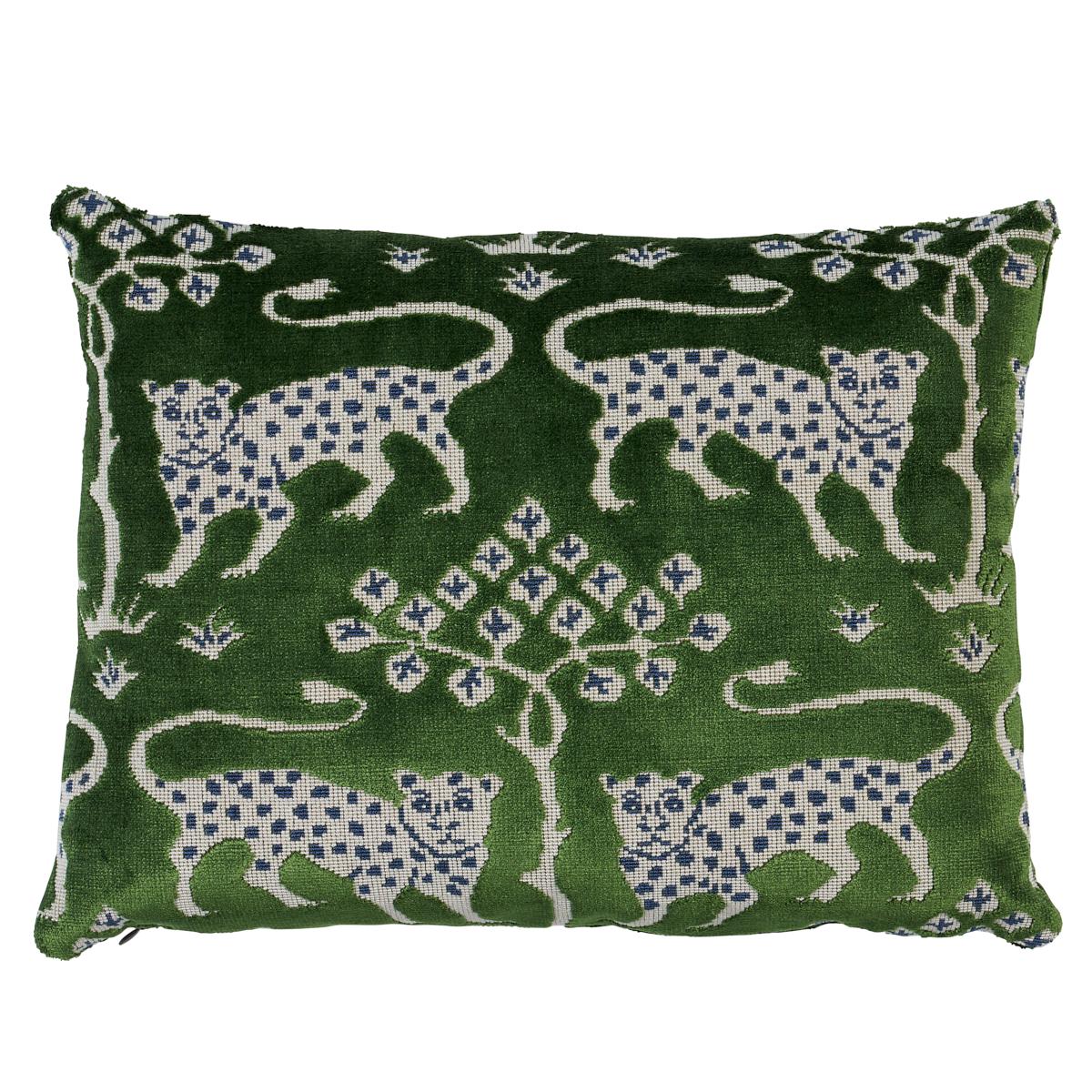 Woodland Leopard Velvet Pillow_EMERALD