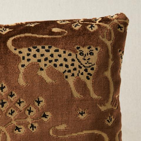 Woodland Leopard Velvet Pillow_SEPIA