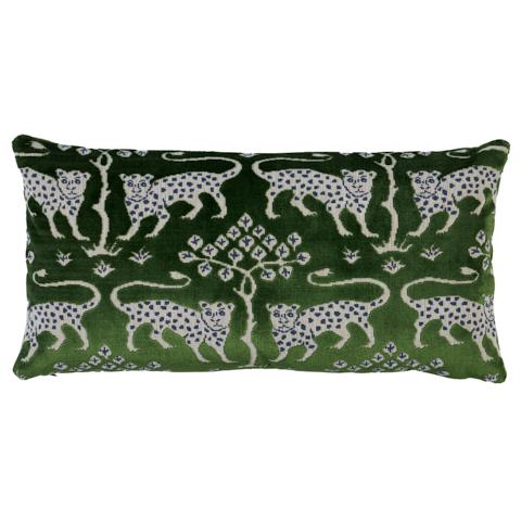 Woodland Leopard Velvet Pillow_EMERALD